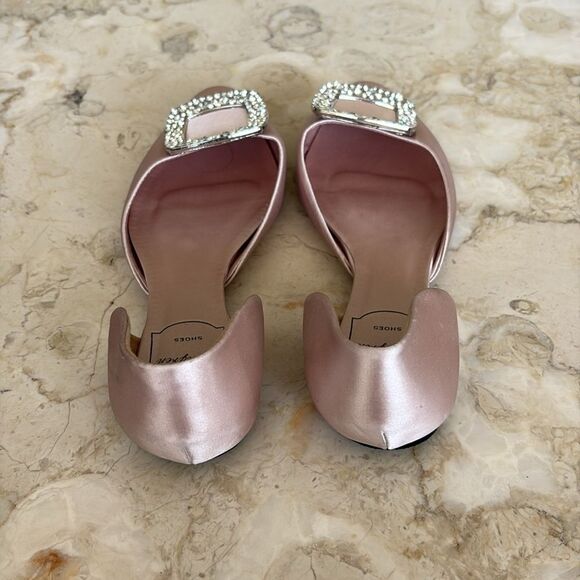 Crystal Buckle Ballerina Pink Satin Flats - Picture 8 of 12